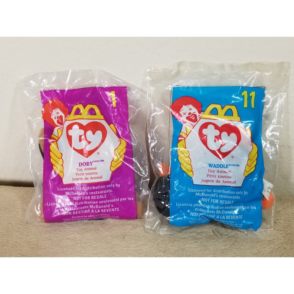 McDonalds TY Doby & Waddle New Sealed 4" Plush Animal Toy 1998 x2 Vintage